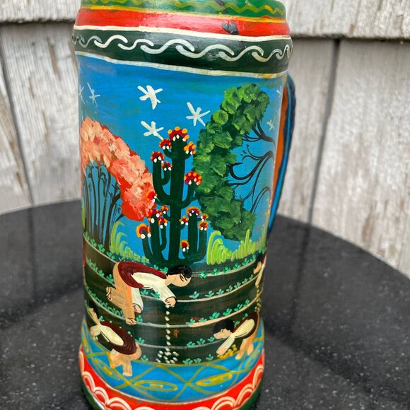 Isidoro Mexico Painted Stein Terracota Pitcher Magnet Wooden Spoon Floral Set - Picture 7 of 16